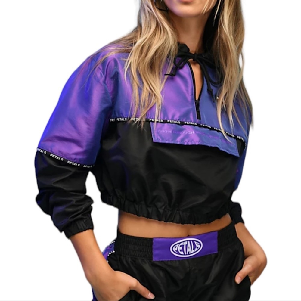 Petals and Peacocks Iridescent Cropped Windbreaker